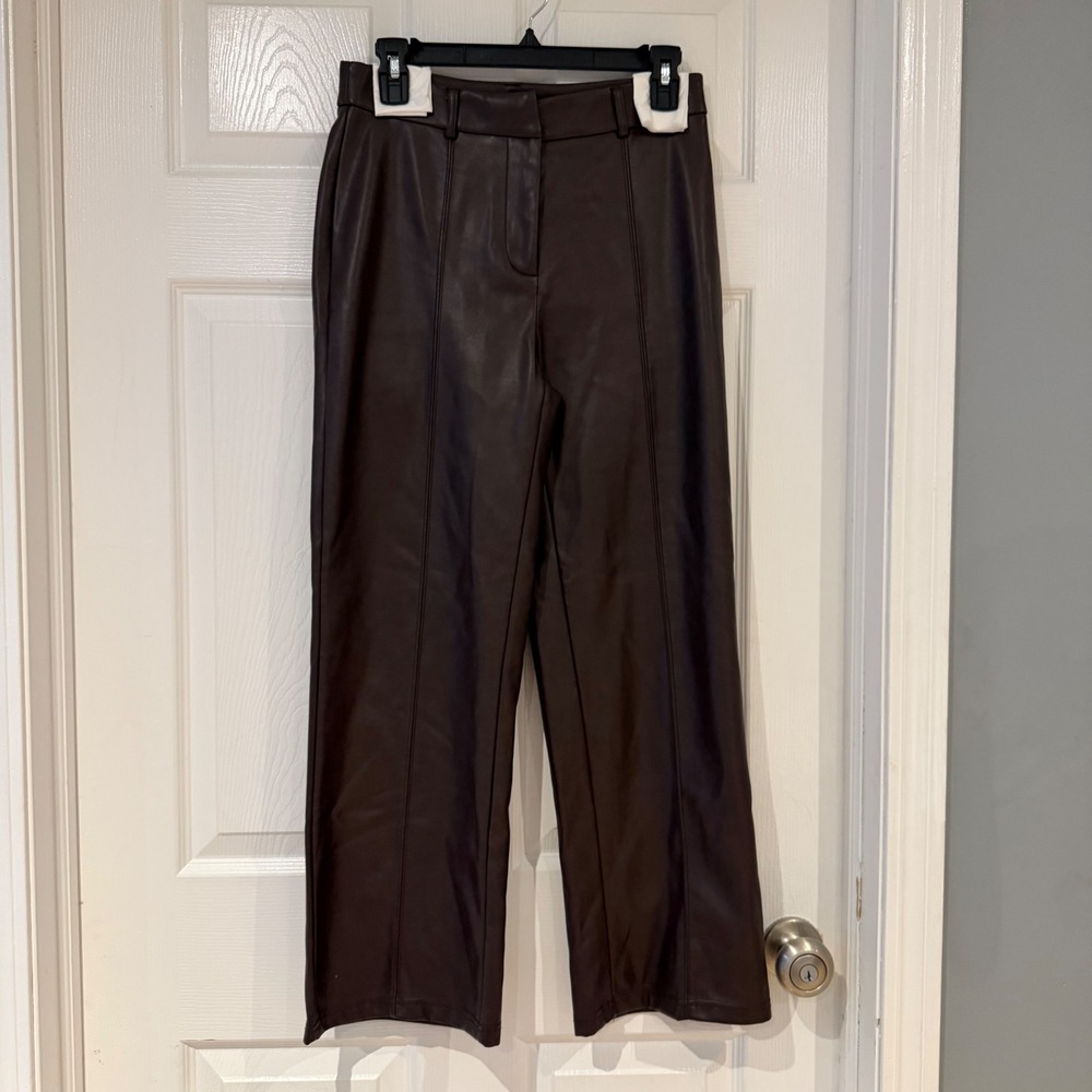 Avec Les Filles Brown Faux Leather Wide Leg Pants High Waisted S Dark Academia
